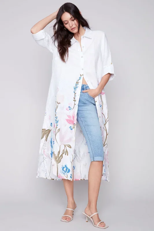 BORDER FLORAL DUSTER DRESS