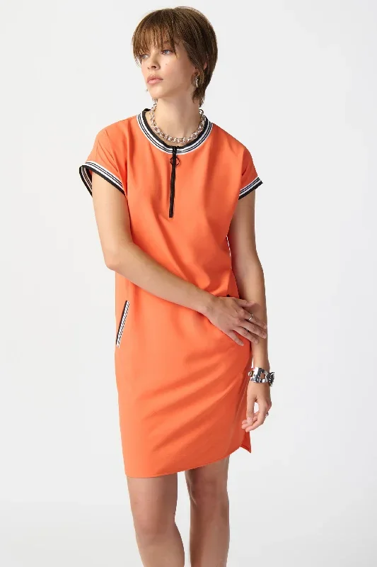 ZIP NECK DRESS WITH RIB TRIM