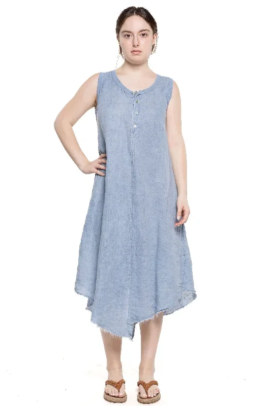 LINEN DRESS WITH FRAYED HEM