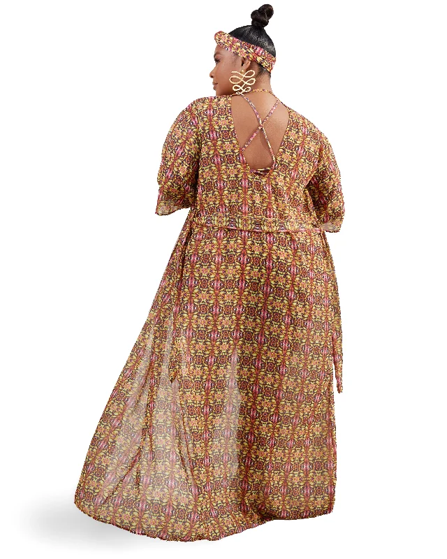 The Mandin Red/Yellow Tribal Print Floor Length Duster