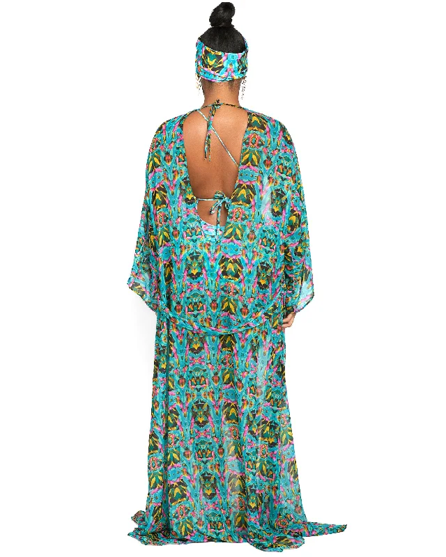 The Mondrian Teal Abstract Water Color Kimono