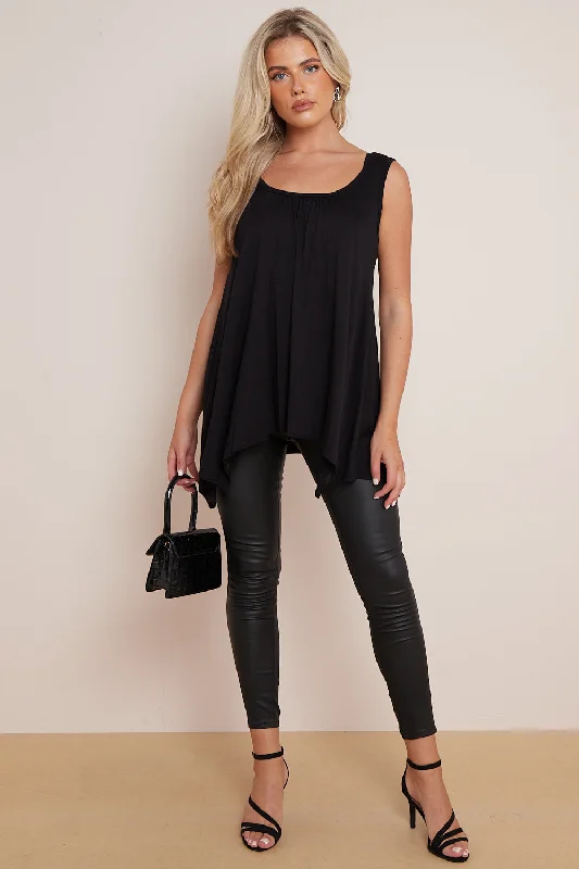 Aftershock London Black Sleeveless Top With Asymmetric Hem