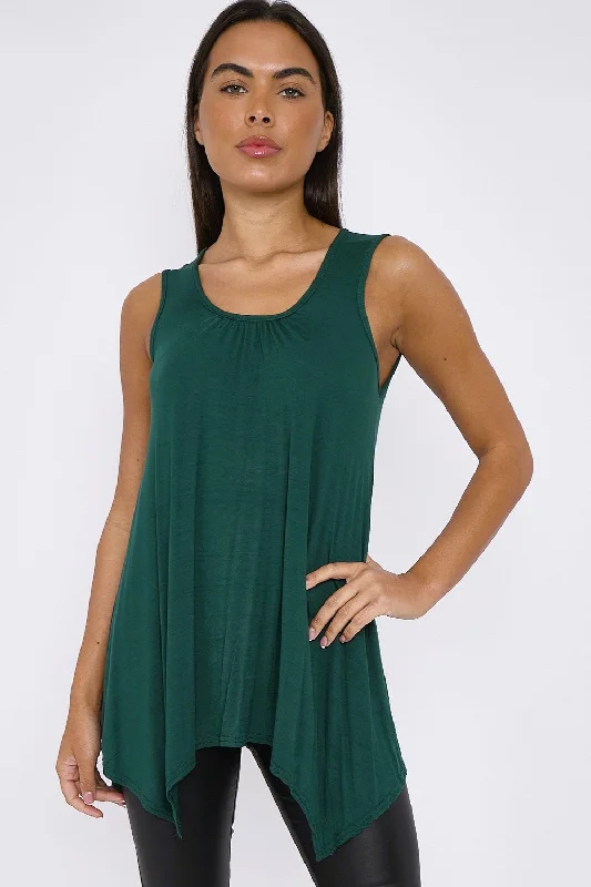 Aftershock London Green Sleeveless Top With Asymmetric Hem