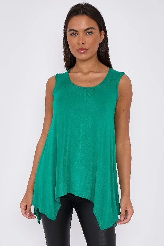 Aftershock London Jade Green Sleeveless Top With Asymmetric Hem