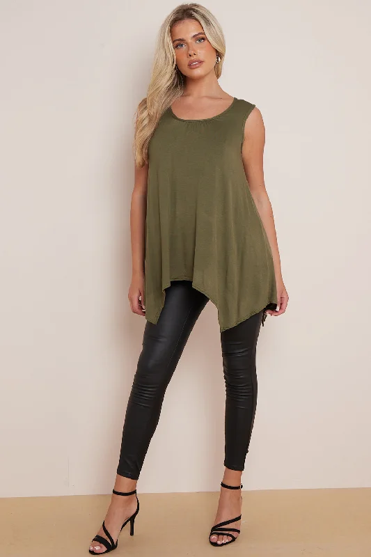 Aftershock London Khaki Sleeveless Top With Asymmetric Hem