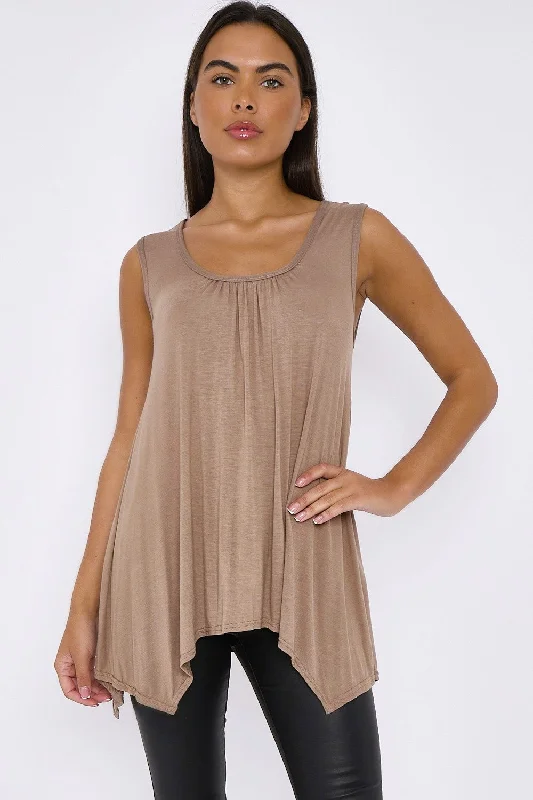 Aftershock London Mocha Sleeveless Top With Asymmetric Hem