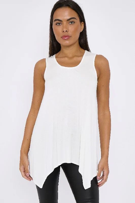 Aftershock London White Sleeveless Top With Asymmetric Hem