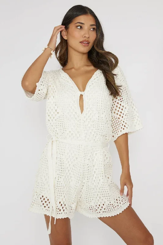 Asana Crochet Button Romper Cream