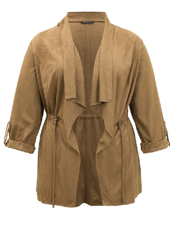 asymmetrical-neck-drawstring-tab-sleeve-coat