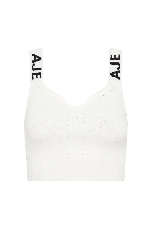 bardot-knit-logo-tape-top-white