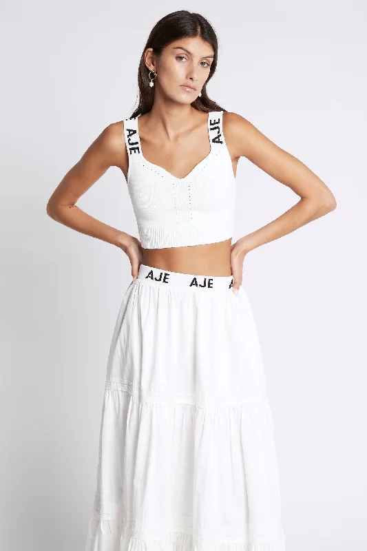 bardot-knit-logo-tape-top-white