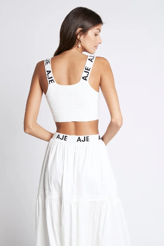 bardot-knit-logo-tape-top-white