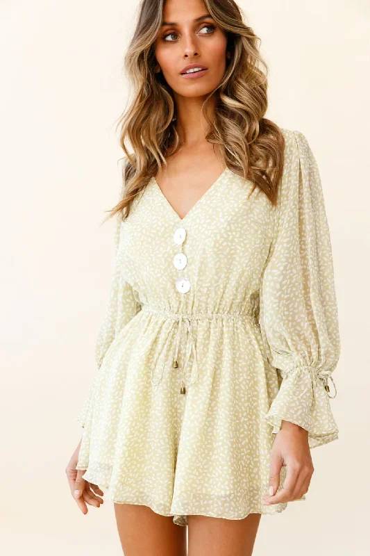 believe-it-or-not-long-sleeve-drawstring-romper-sprinkle-print-green