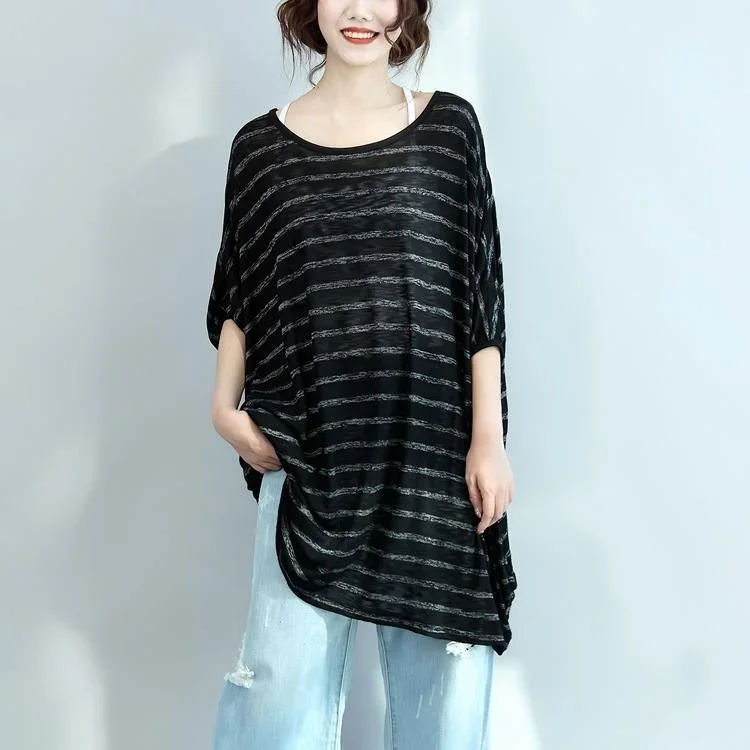 Black Gray Striped Casual Summer Dress Chiffon Oversized Stylish Women Dresses Batwing Sleeve Shift Dress