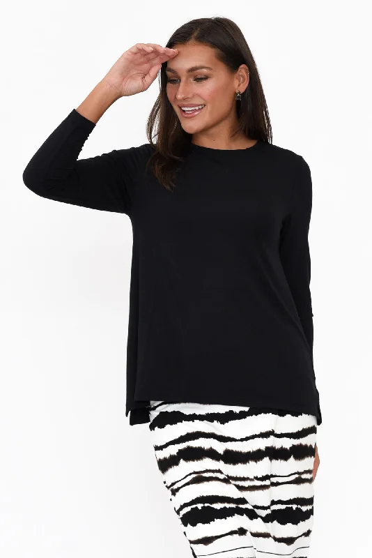 Black Long Sleeve Micro Modal Swing Top