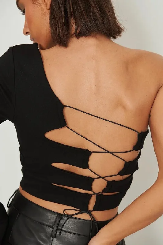 black-one-shoulder-knotty-back-top