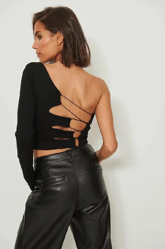 black-one-shoulder-knotty-back-top