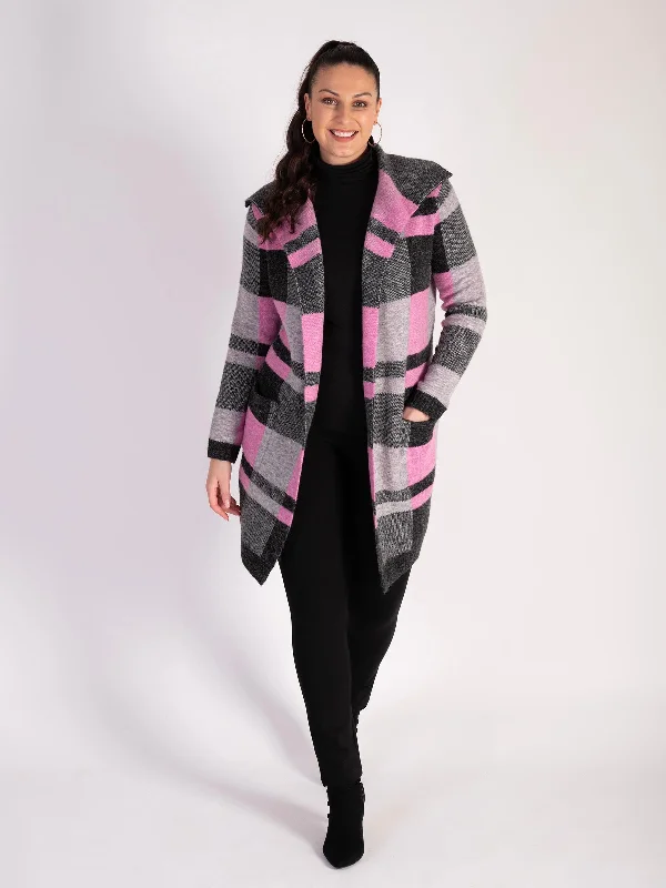 black-pink-checked-knitted-coat