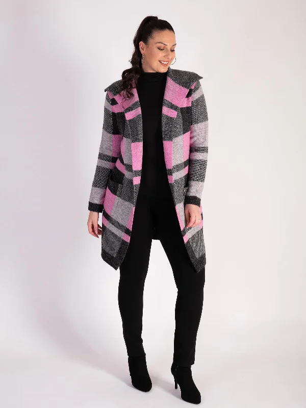 black-pink-checked-knitted-coat