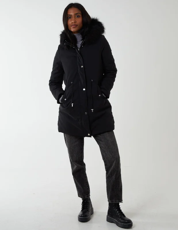 Black Reversible Faux Fur & Trench Jacket