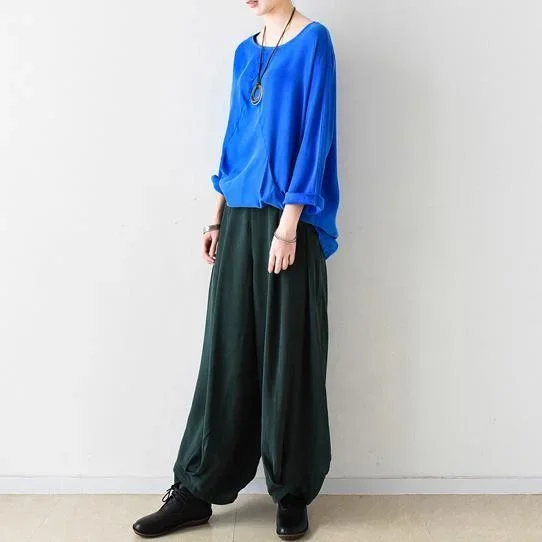 blackish green casual linen pants oversize silk wide leg pants