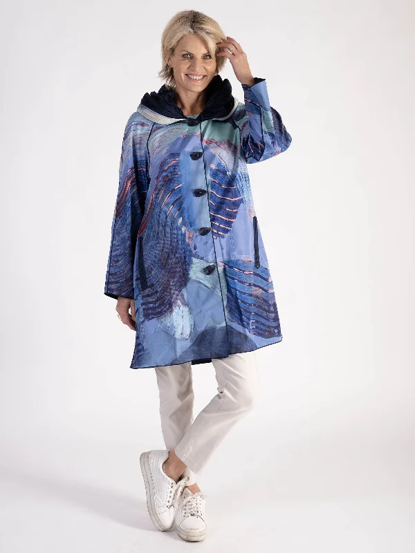 Blue/Multi Abstract Butterfly Print Reversible Raincoat