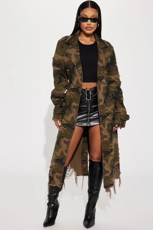 Camo Girl Trench Coat - Olive/combo