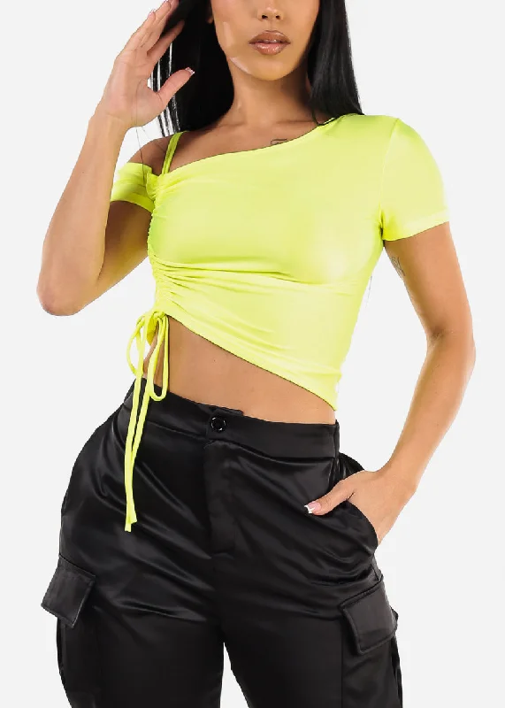 cold-shoulder-ruched-top-neon-lime-9717lemonneon