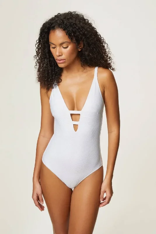 White V-Neck Swimsuit