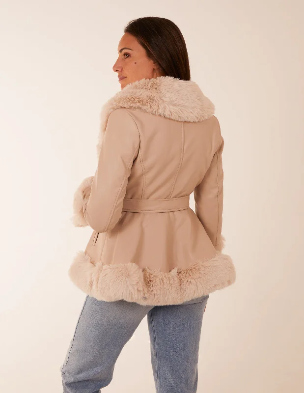 cream-faux-fur-pu-coat-with-belt