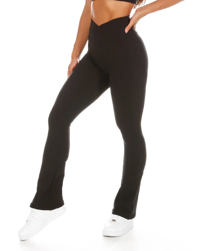 Cross Over Flare Leggings - Black