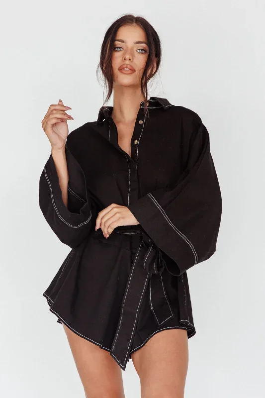 Daytona Beach Long Sleeve Shirt Romper Black