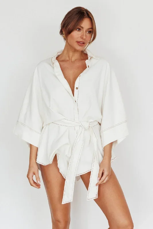 Daytona Beach Long Sleeve Shirt Romper White