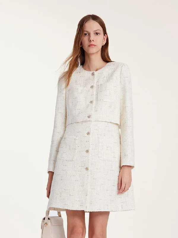 Double-Layer Tweed Single-Breasted Dress With Pockets