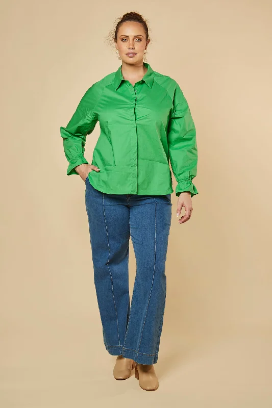 ebony-frill-cuff-shirt-in-green-poplin