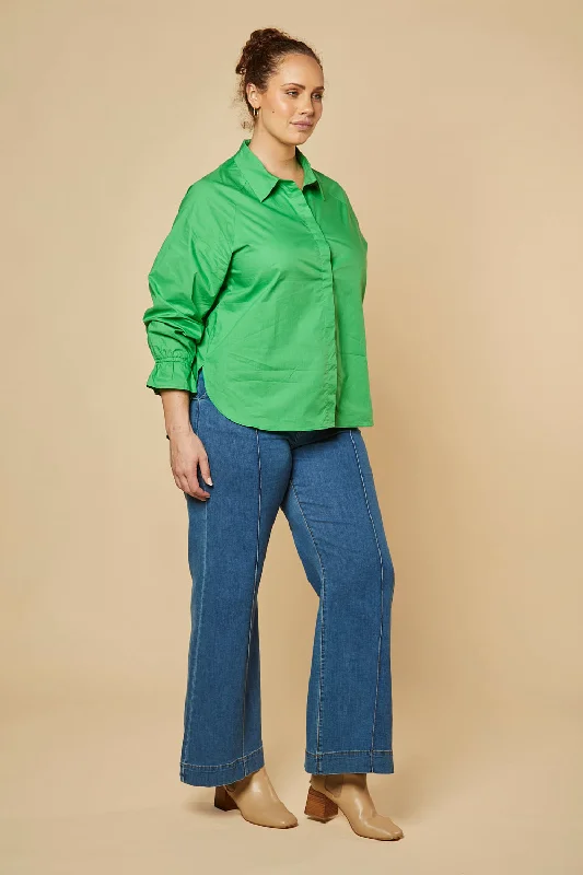 ebony-frill-cuff-shirt-in-green-poplin