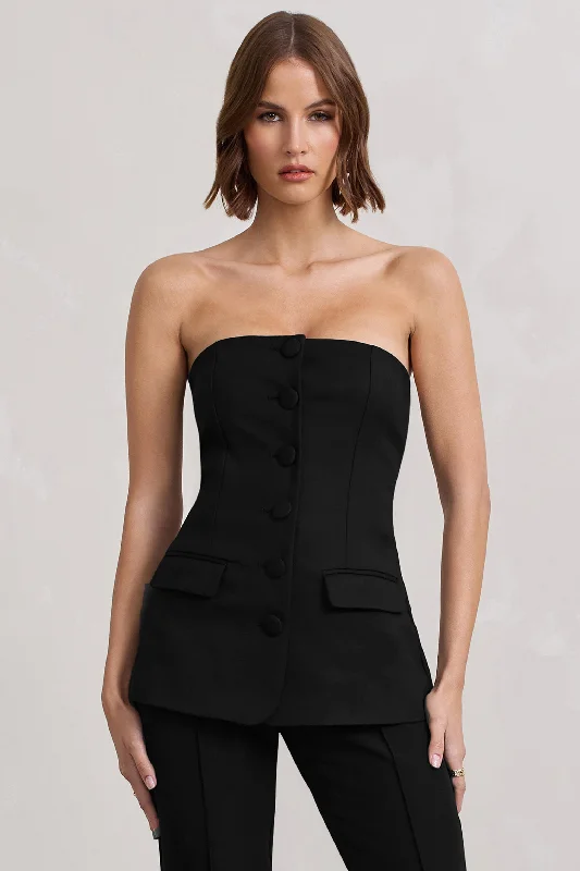 elliana-black-strapless-button-front-tailored-top-cl127758002