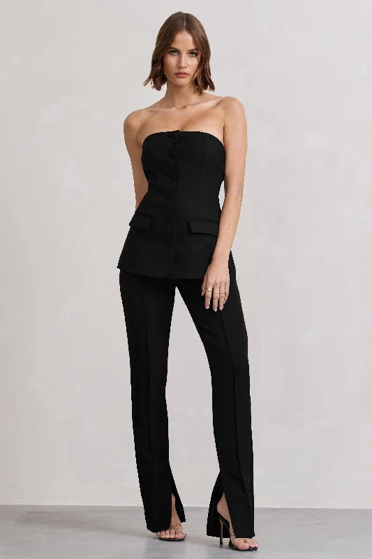 elliana-black-strapless-button-front-tailored-top-cl127758002