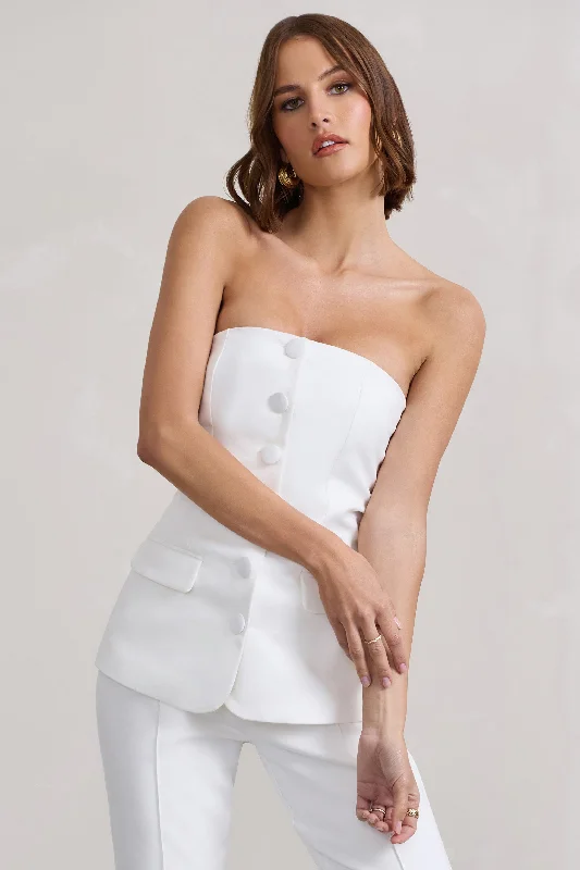 elliana-white-strapless-button-front-tailored-top-cl127758005