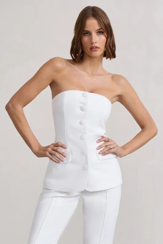 elliana-white-strapless-button-front-tailored-top-cl127758005