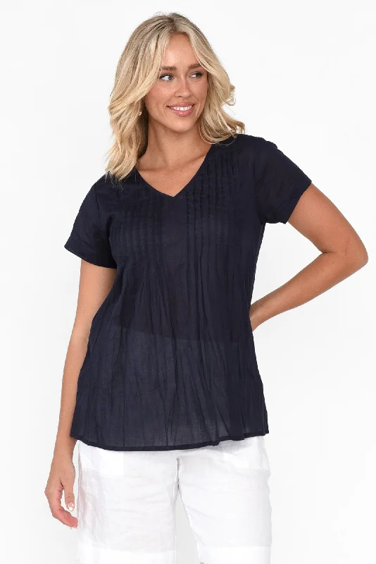 Fia Navy Cotton Top