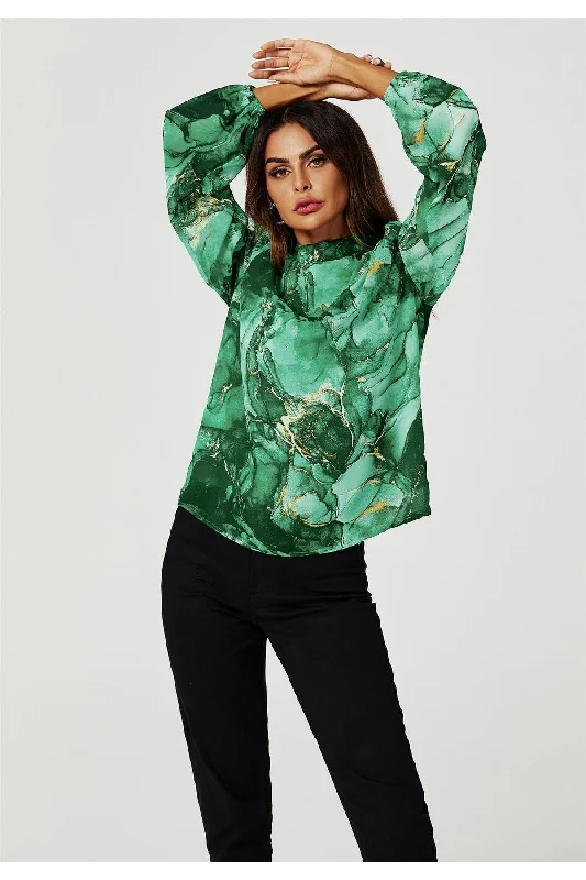 fs-collection-marble-print-long-sleeve-high-neck-top-in-light-green