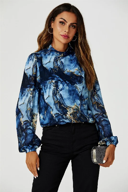 fs-collection-marble-print-long-sleeve-high-neck-top-in-navy