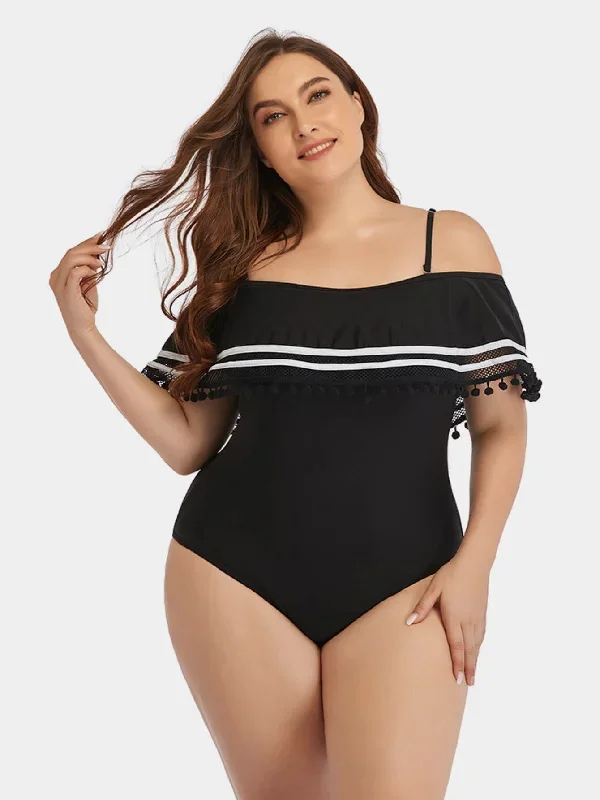 Gillian Plus Size Striped Cold-Shoulder One-Piece Swimsuit