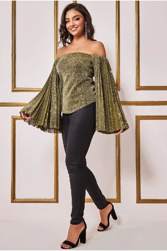 goddiva-sequin-lurex-bardot-pleated-sleeve-top-gold