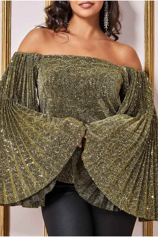 goddiva-sequin-lurex-bardot-pleated-sleeve-top-gold