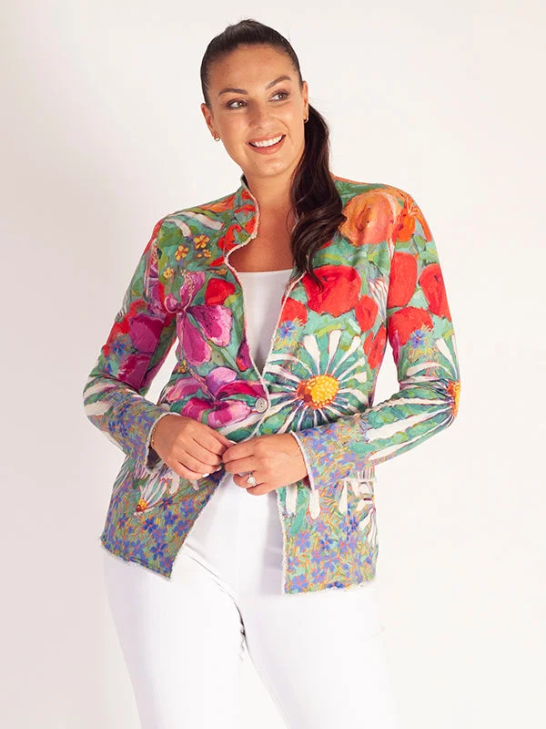 Green/Multi Tropical Print Linen Jacket