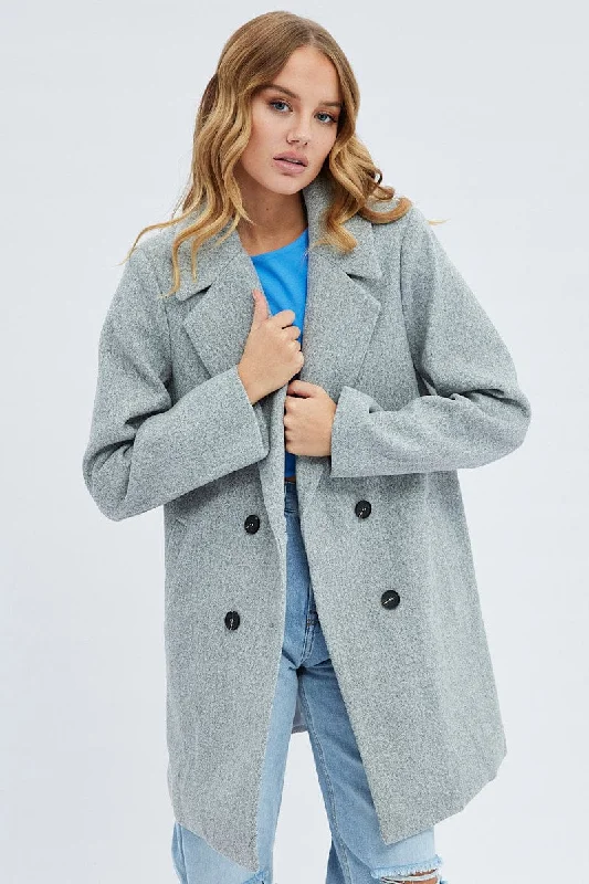 Grey Coat Longline Collared Long Sleeve