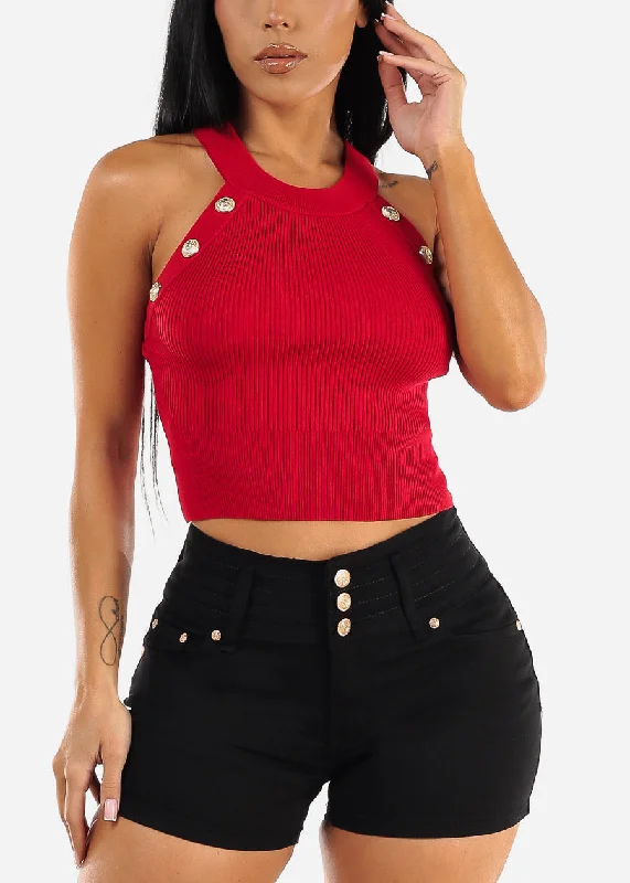 halter-neck-ribbed-top-red-w-gold-buttons-t13906red