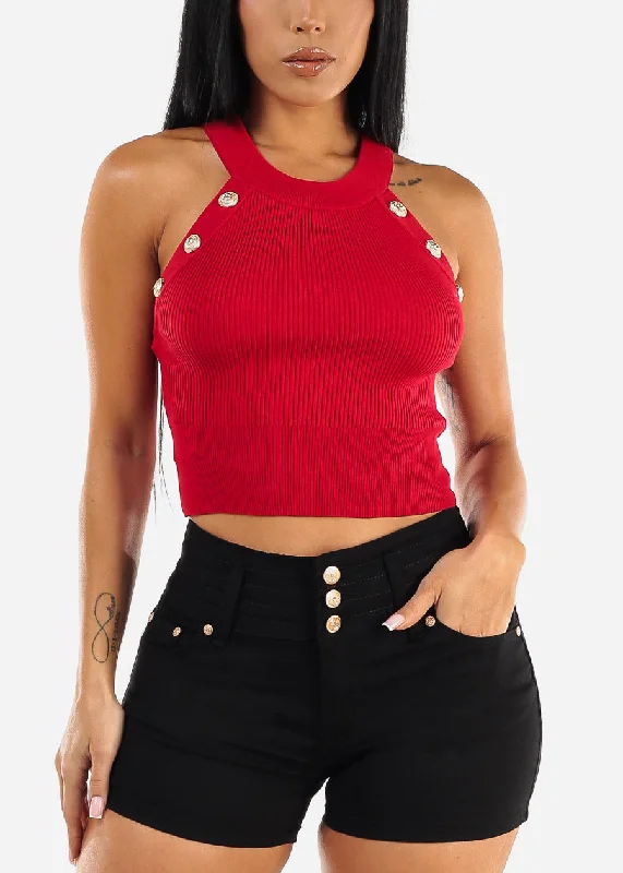 halter-neck-ribbed-top-red-w-gold-buttons-t13906red